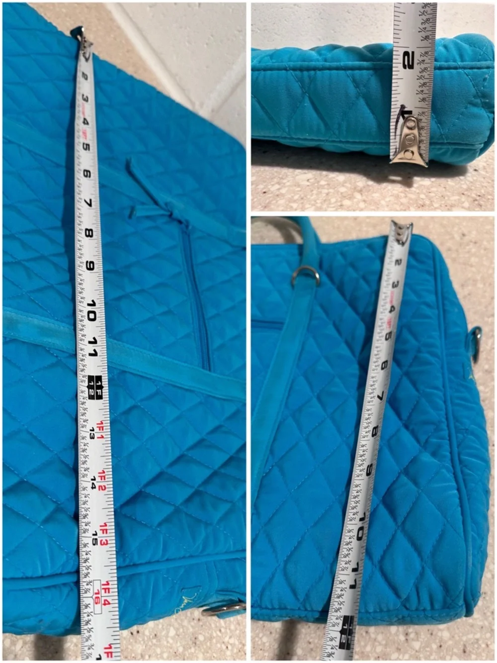 Vera Bradley Large Laptop Bag Microfiber Quilted Blue Travel Tote Aqua Turquoise